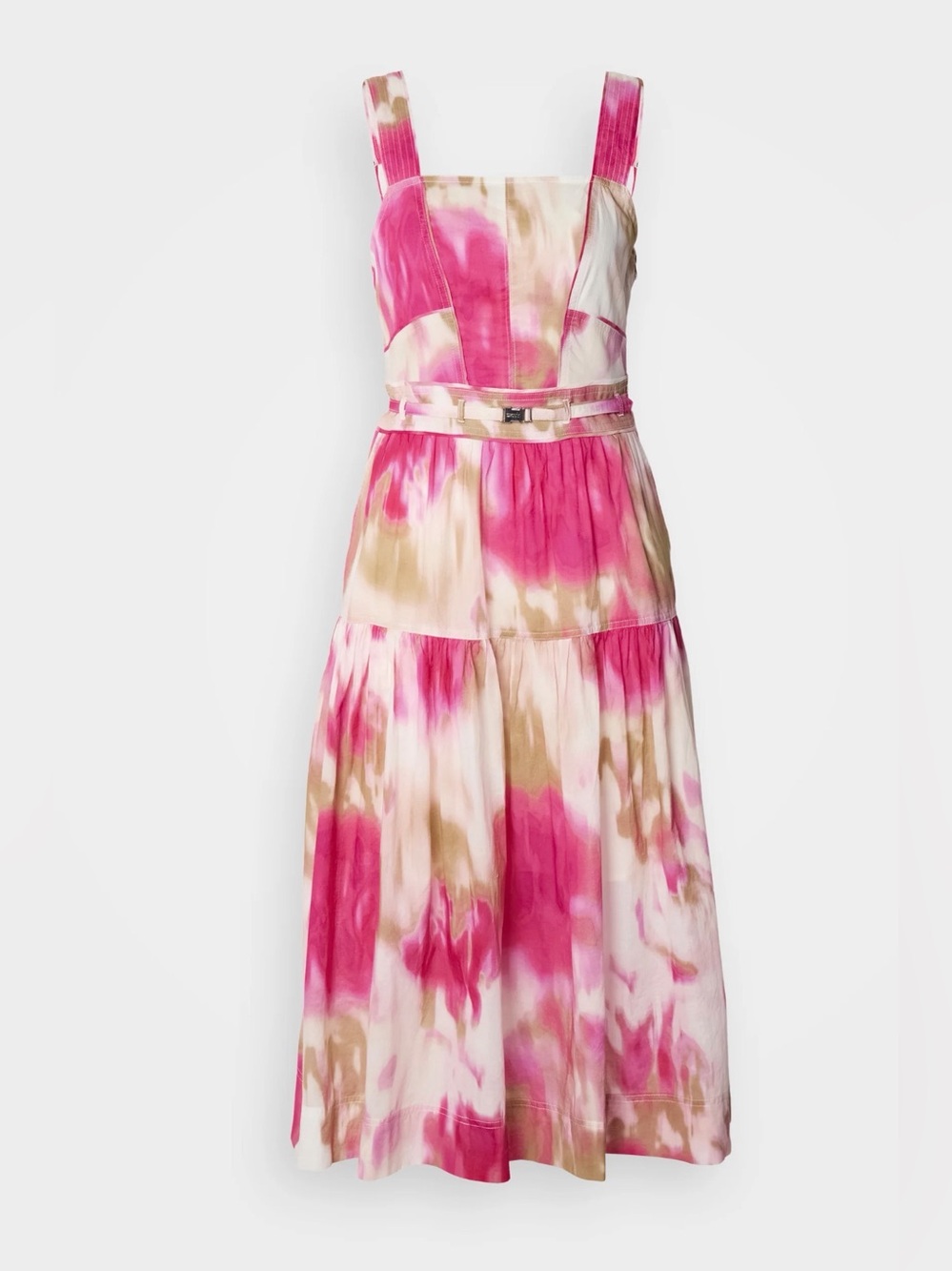 DKNY Square Neck Belted Midi Dress